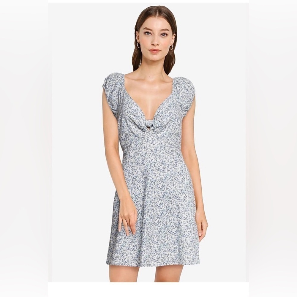 Abercrombie&Fitch Linen Blend Blue Ditzy Floral Print Mini Dress lined , size S